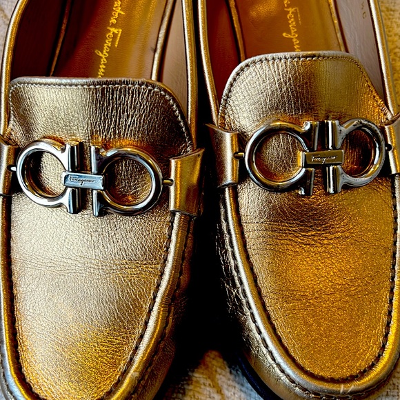 Salvatore Ferragamo Gold Penny Loafers with Reversible Emblem - Picture 5 of 5